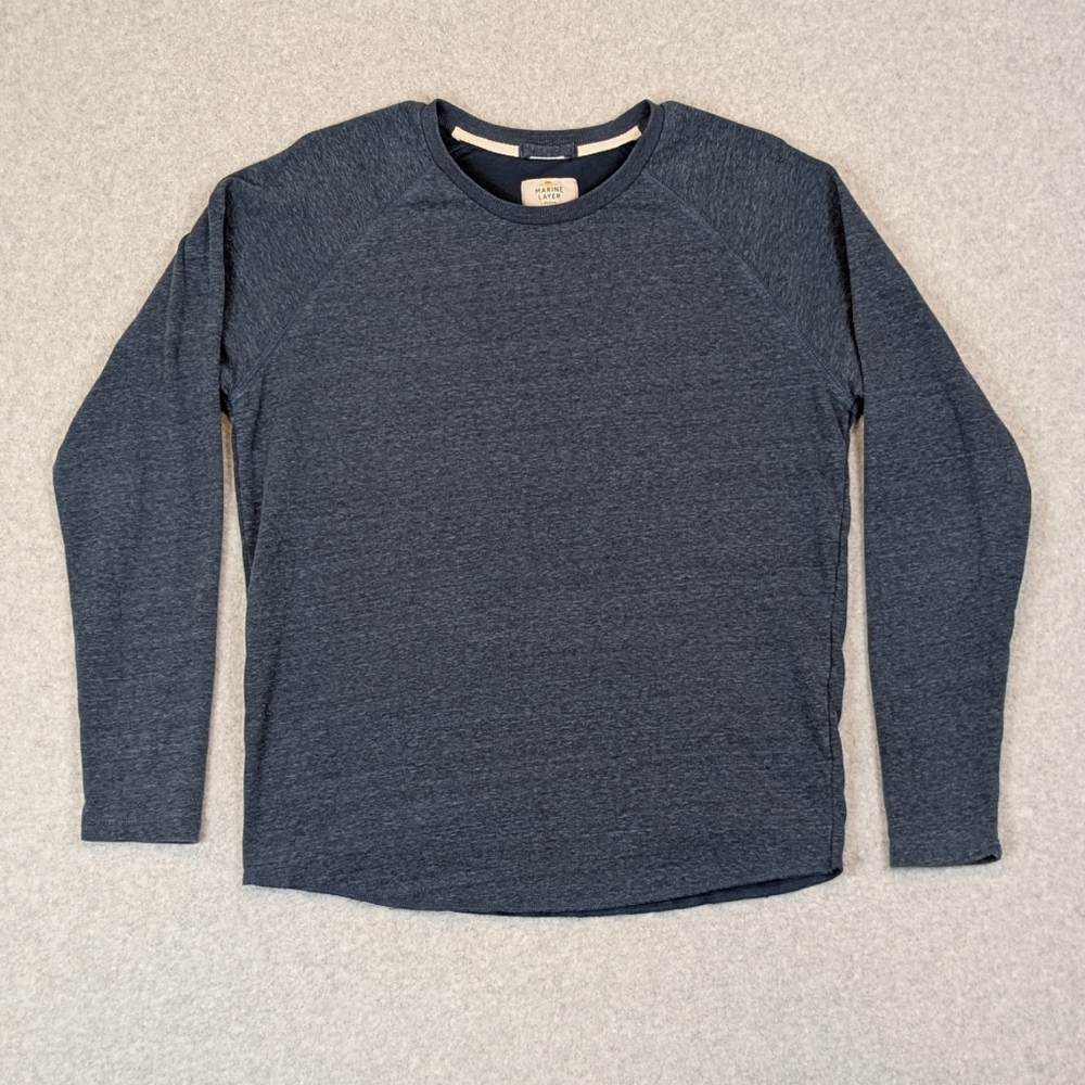Marine Layer Double Knit T-Shirt Men's Medium Blue Long Sleeve Crew Tee Raglan